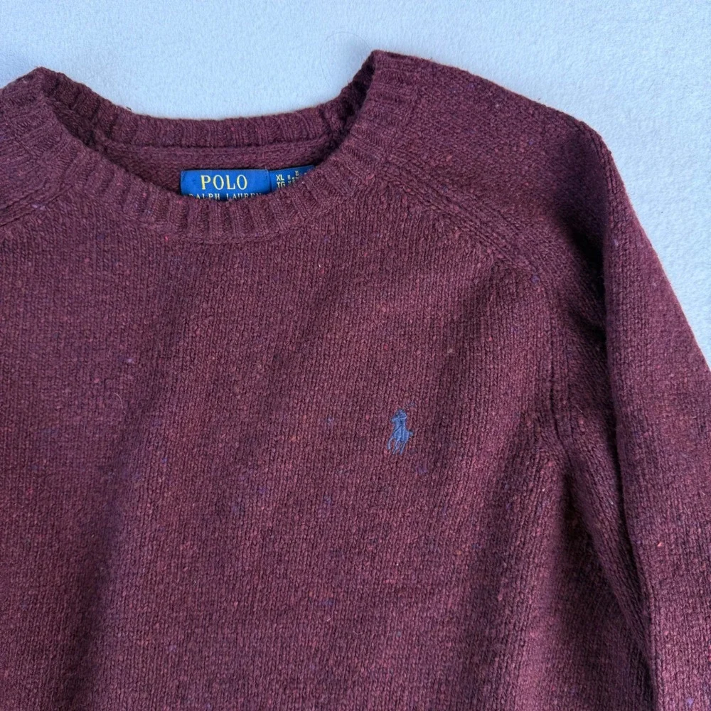 Polo Ralph Lauren Mens XL Burgundy Wool Blend Crewneck Sweater Heather